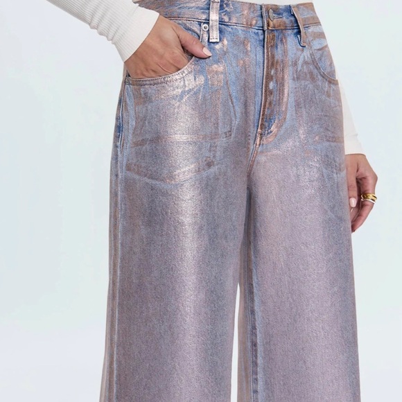 Pistola Jadyn Low Slung Palazzo Jeans Metallic Flare Pink shimmer Pants 28 - Picture 2 of 11